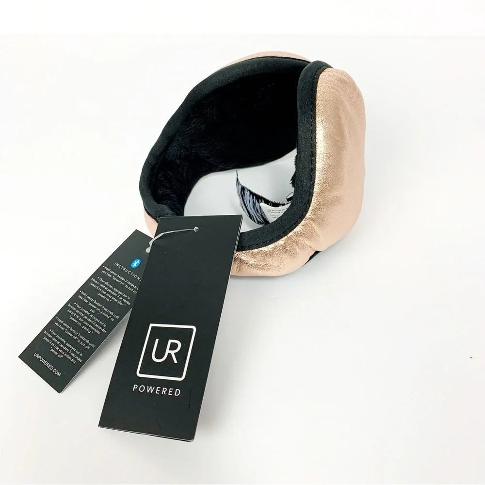 NWT UR Powered Rose Gold Leather Bluetooth Ear Warmers + Fur Cuff Gloves Set